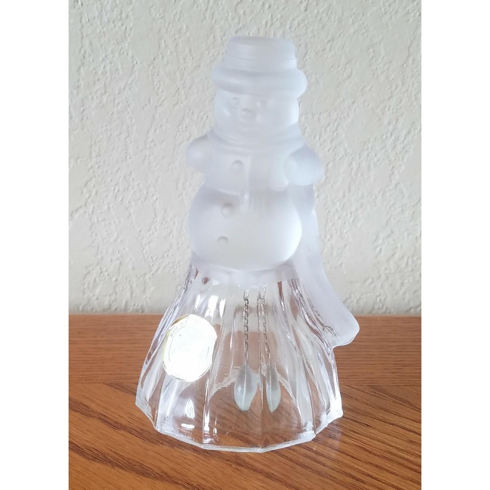 Crystal Clear 24% Lead Crystal Frosted Snowman Bell